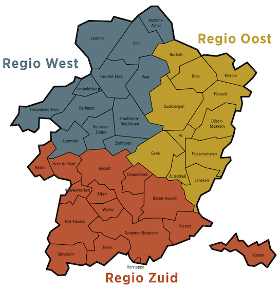 Verdeling van de regio's (zie tekst)